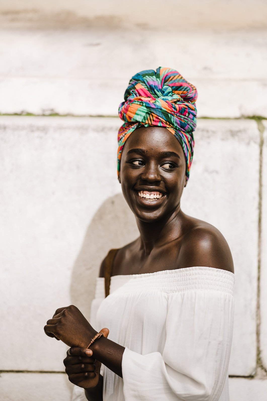 Portrait of a Beautiful Smiling Woman with Headscarf